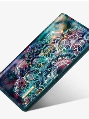 Boho Galaxy Mandala Long Wallet - Teal Multicolor
